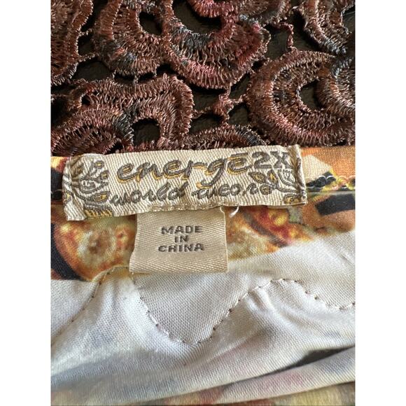 Energe Tunic 2X Multi Paisley Flutter Sleeve V Neck Back Lace Studded Boho Arty - Picture 6 of 12